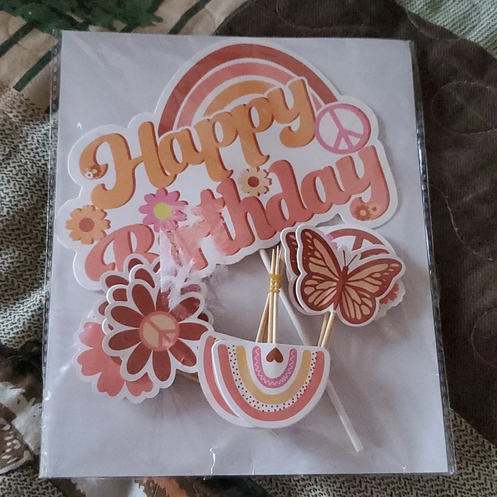 Happy Birthday, peace , symbol, butterfly, Birthday cake and 12 cupcake decor